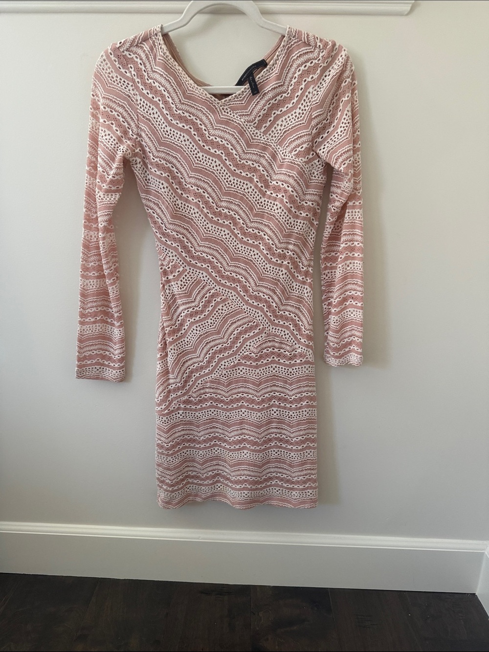 BCBGMaxAzria Pink and White Lace Long Sleeve Dress
